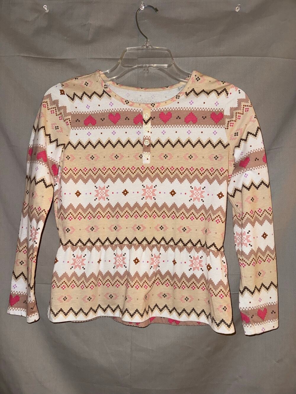 The Children’s Place Girls Fair Isle Heart Peplum Top, Size L (10/12)